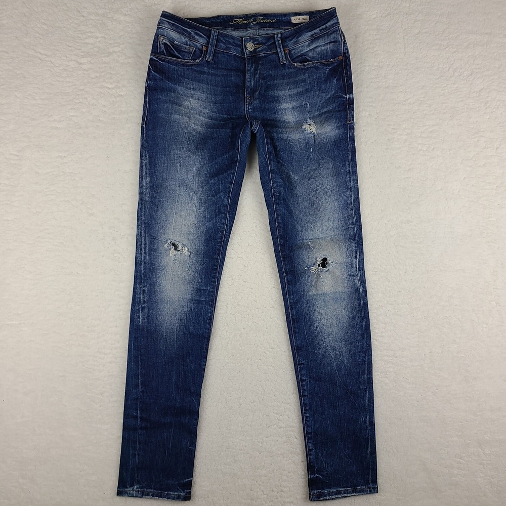 Mavi Jeans Womens 27x32 Blue ALEXA‎ Mid Rise Skinny Distress Dark Wash Denim